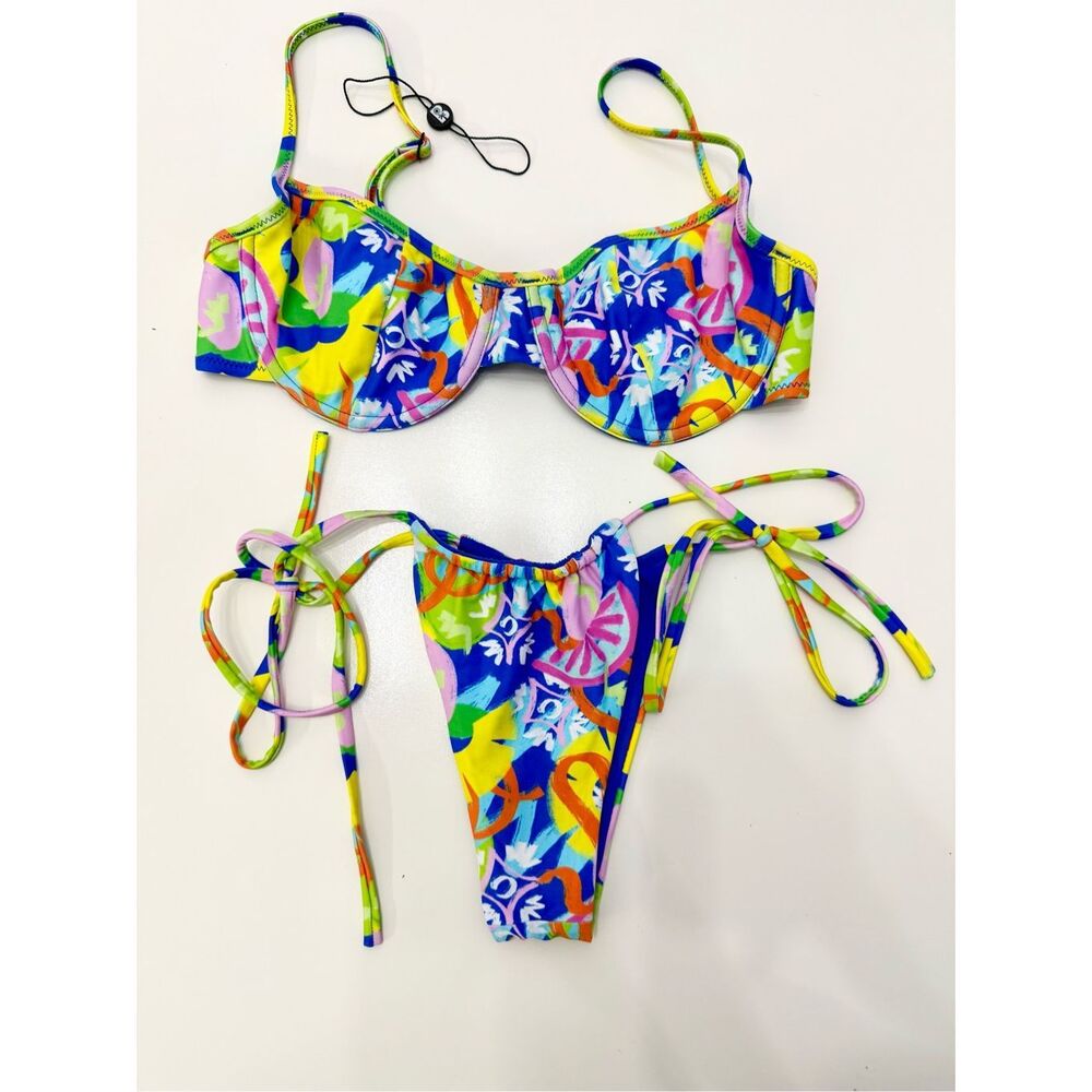Blackbough Mardi Gras Fiona Top Angel Micro Bottom Bikini Set Small Medium‎ NWOT